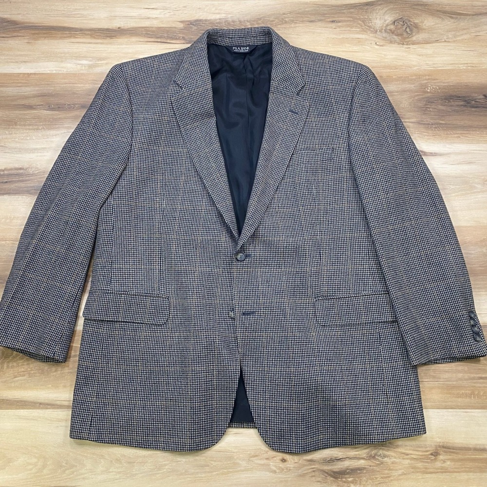 Jos. A. Bank Sport Coat 48R Houndstooth Blazer Silk Wool Blend Regular Fit Gray